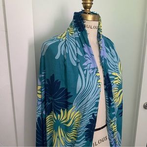 Jules smith tropical lightweight long shawl blue yellow